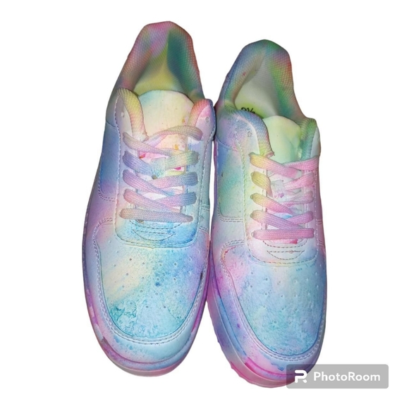Homemade Tie Dye Hydro Dipped Women's Platform Casual Lace up Sneakers a low top - Picture 3 of 8